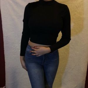 H & M Black turtle neck crop top